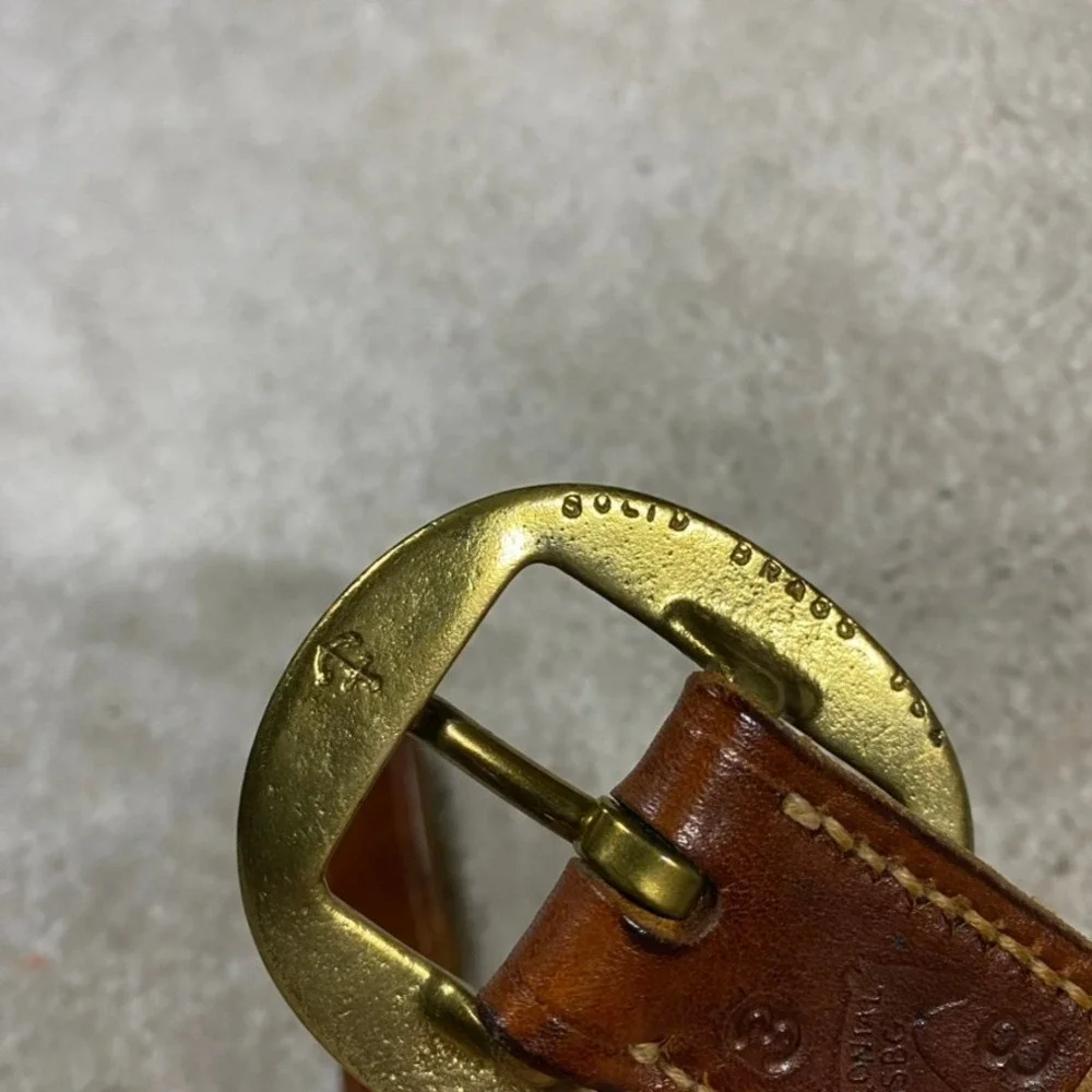VTG Brown Leather Belt Mens 38 Handmade Williamsburg Brass Buckle USA Western